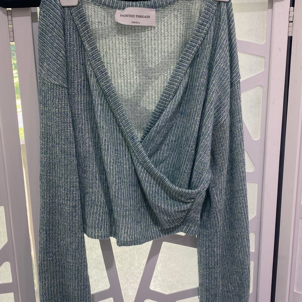 Painted threads wrap cropped sweater